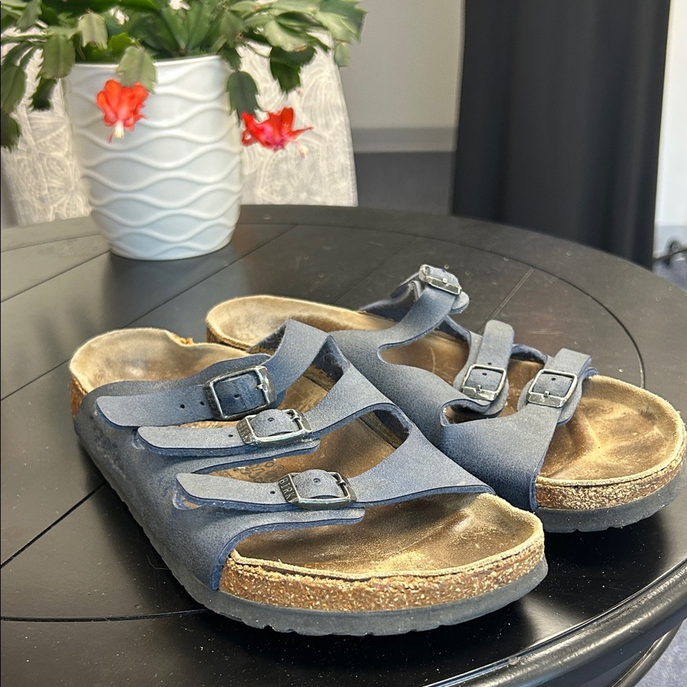 Birkenstock Triple-Strap Navy Sandals 7.5 well worn